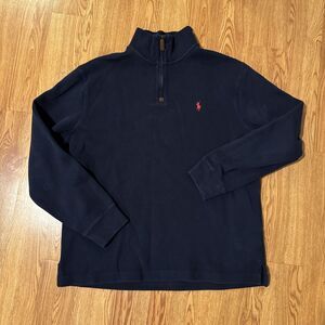 Polo Ralph Lauren Quarter Zip Pullover Sweater Navy Blue Large Tight Rib Knit